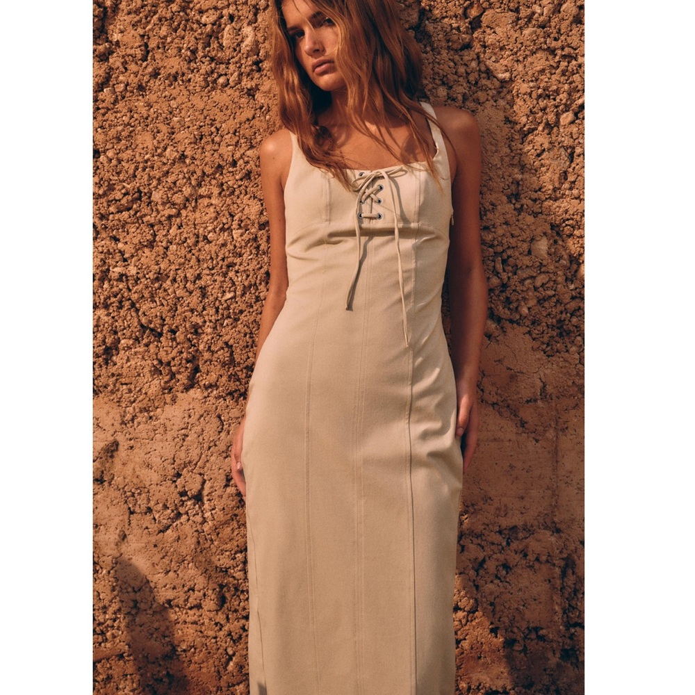Zara Beige Midi Dress - Picture 4 of 8